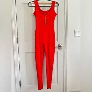 Skims Red Cotton Rib Tank Catsuit, size Medium